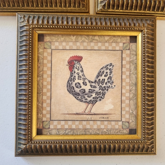 Exotic Chickens Rooster Gold Framed Print Leopard Animal Print Signed J. WIENS - Picture 4 of 8
